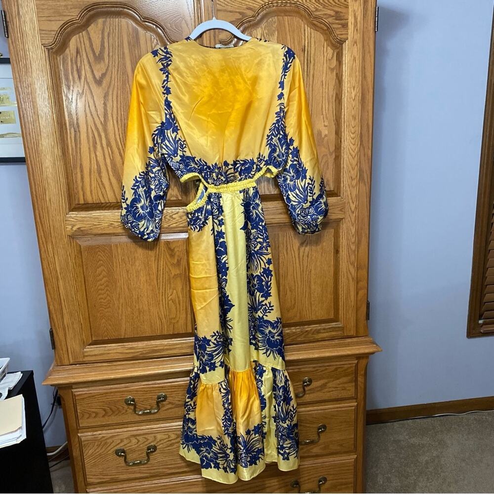 Sandro Willow Maxi Dress Yellow Blue Floral Pullover Boho Artsy Women’s Sz 2 - Picture 4 of 16